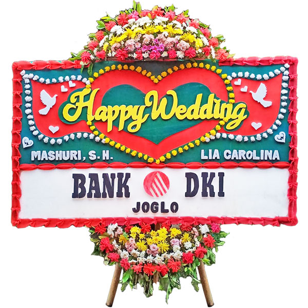 bunga papan cikupa ucapan happy wedding tema merah bank dki joglo harga 500 ribu