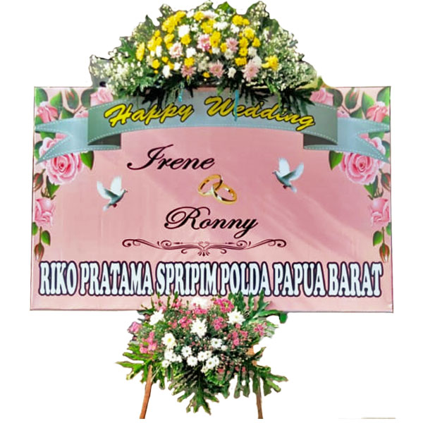 bunga papan pasuruan murah ucapan happy wedding tema pink polda papua barat harga 750 ribu